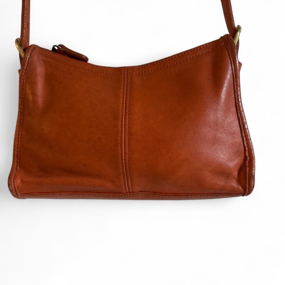 Vintage COACH Small Leather Zip Crossbody Purse Bag J8P-4104 Saddle Brown Tan - Picture 3 of 13